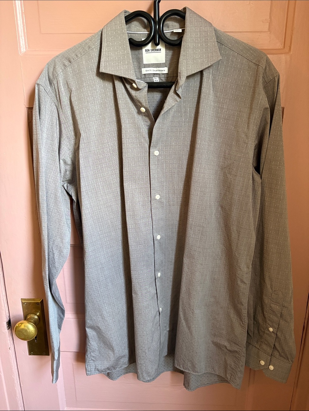 Ben Sherman Light Gray Patterned Long-Sleeve Dress Shirt